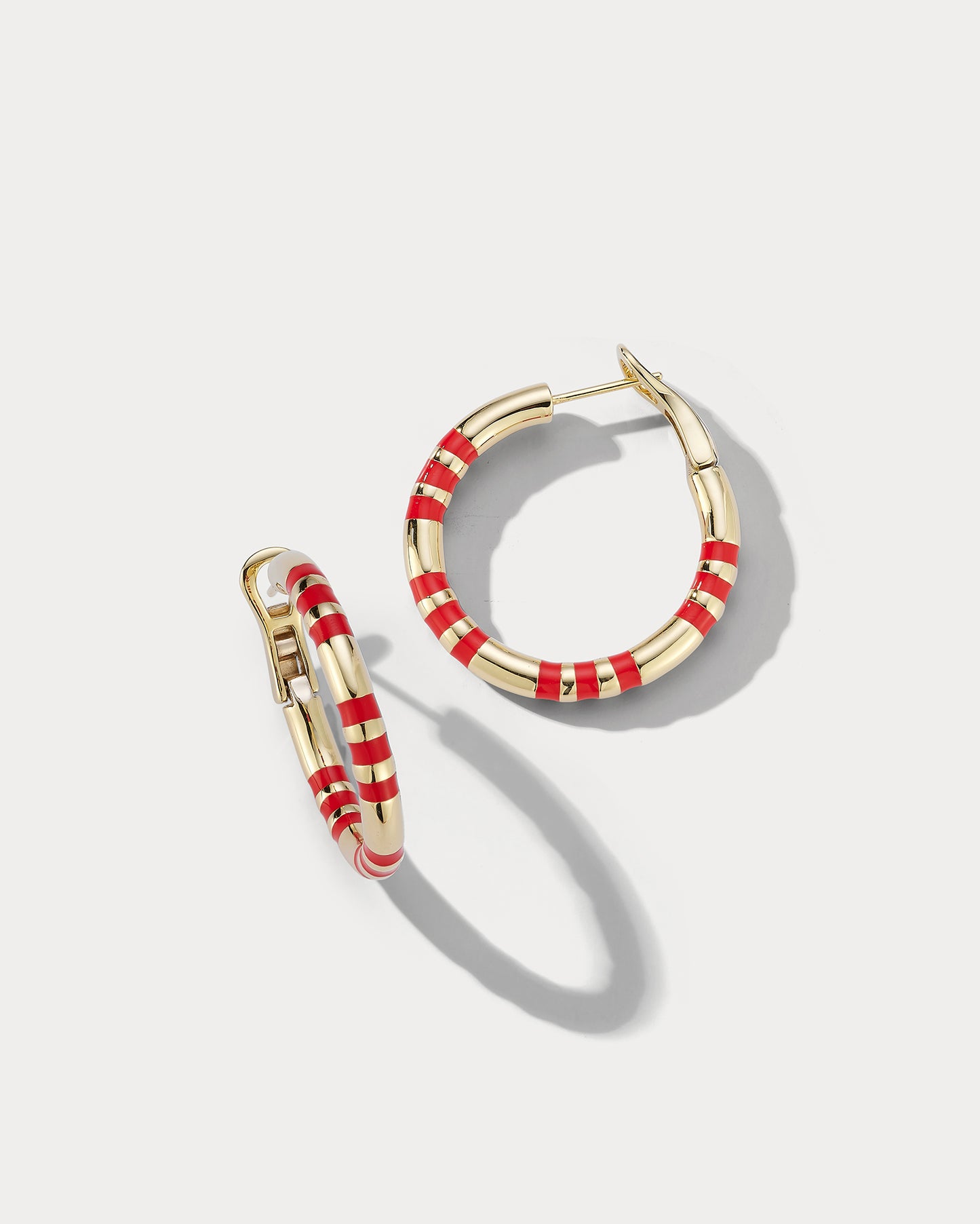 Small Yellow Gold and Red Enamel Hoops