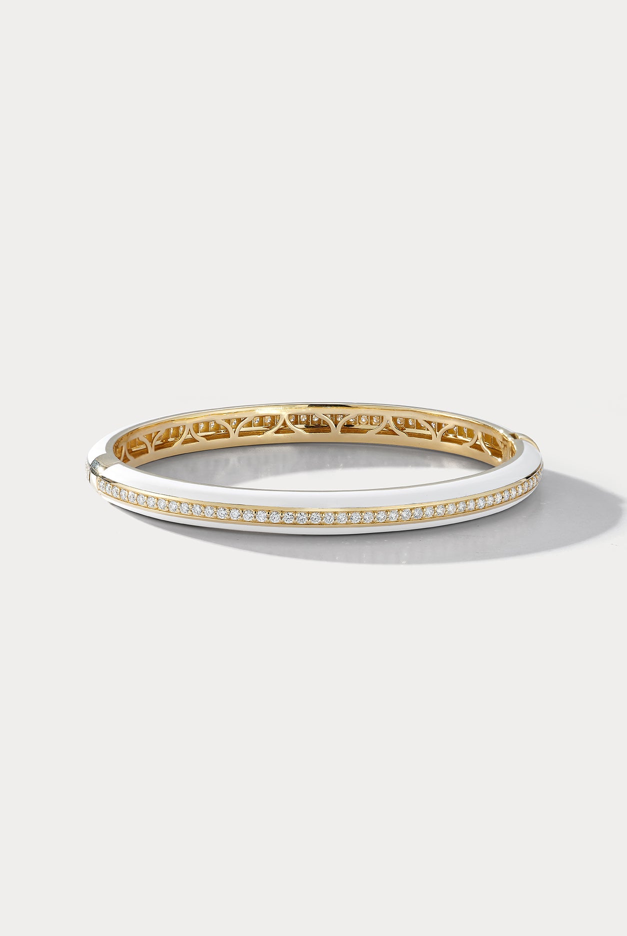 White Ceramic Yellow Gold and Diamond Bangle - Ammrada