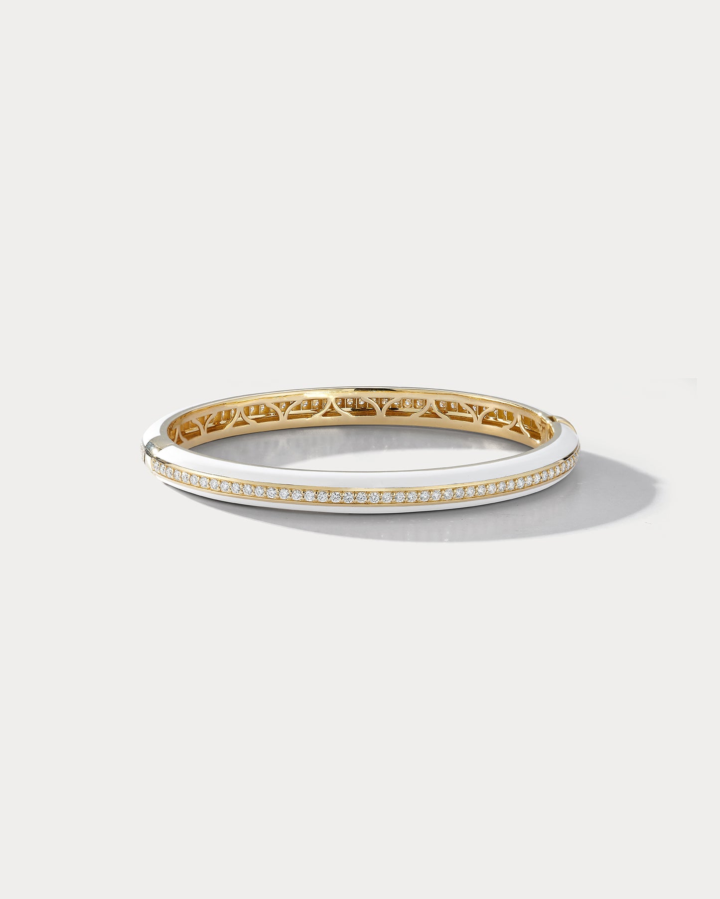 White Ceramic, Yellow Gold, and Diamond Bangle