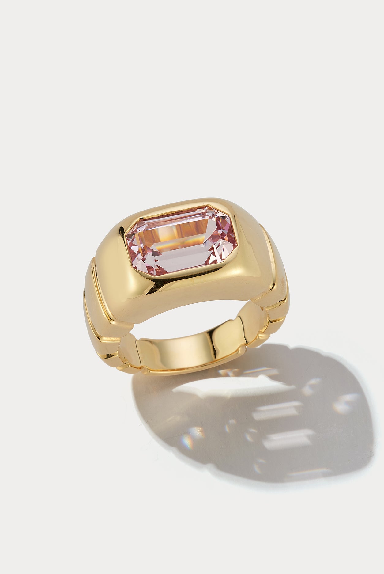 18K Yellow Gold Pinky Ring Set with 4.16ct Pink Spinel - Ammrada