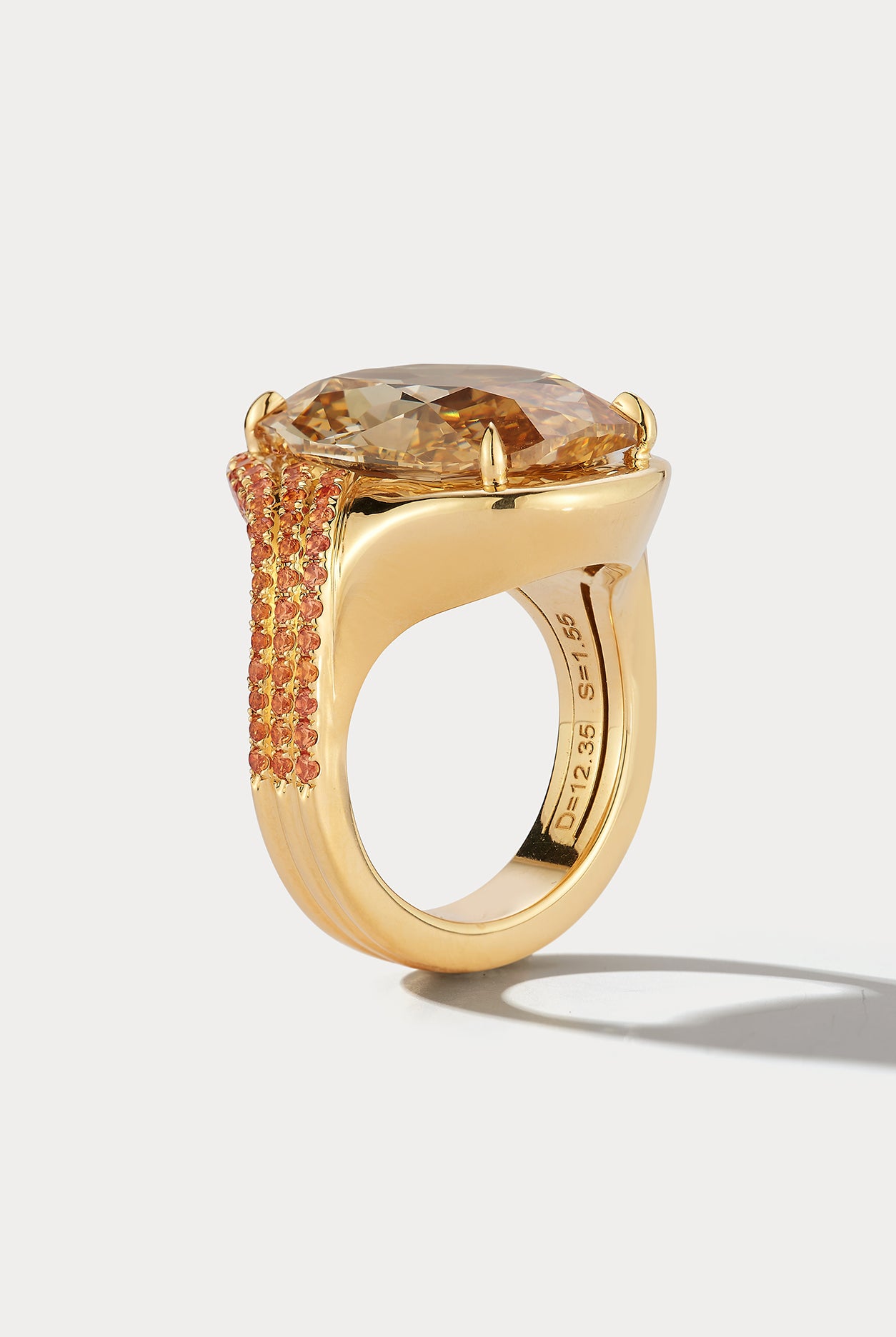 12.35ct Diamond Ring with 1.55ct Orange Sapphires - Ammrada