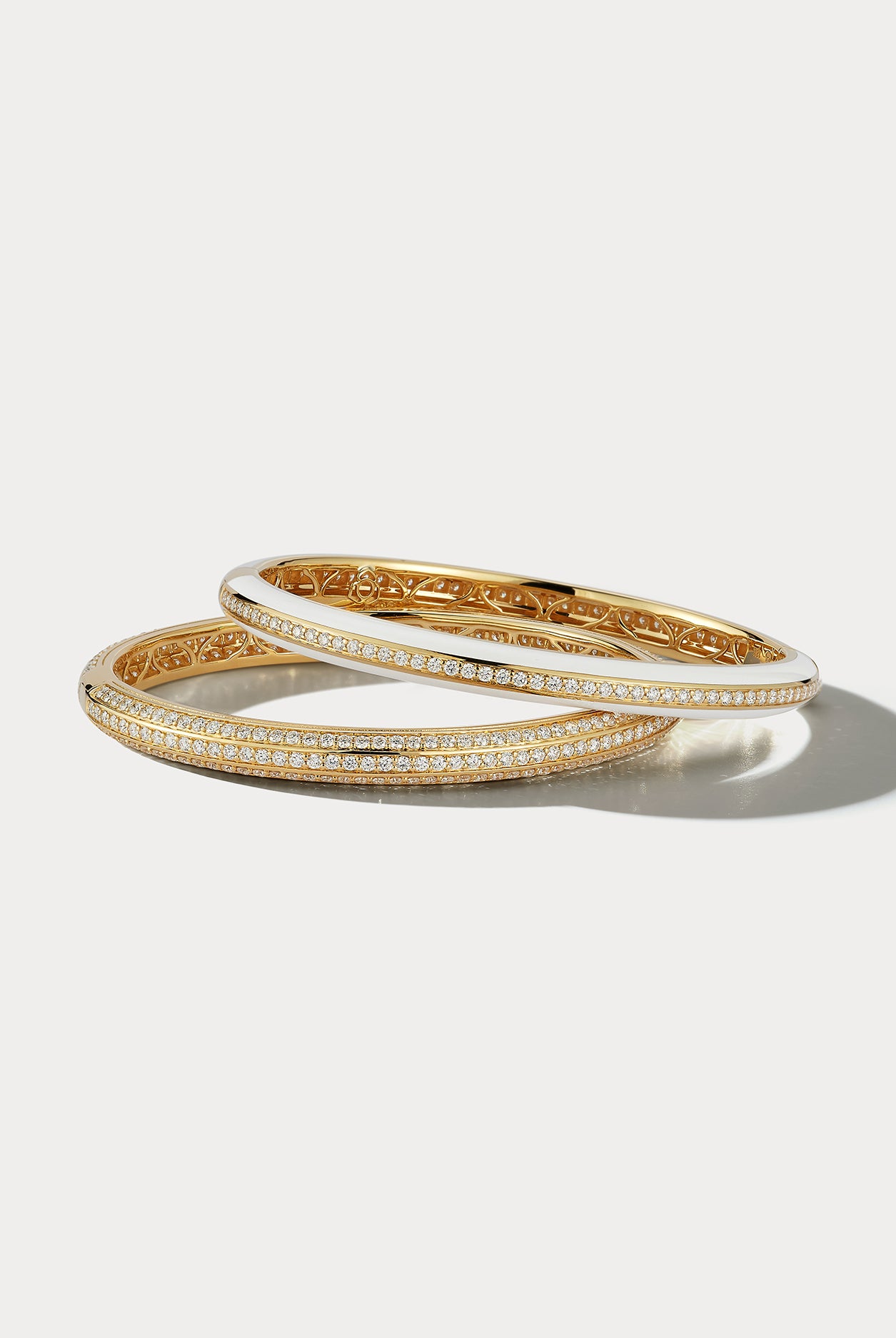 White Ceramic Yellow Gold and Diamond Bangle - Ammrada