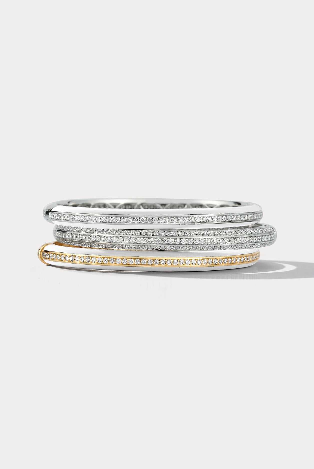 White Ceramic Yellow Gold and Diamond Bangle - Ammrada