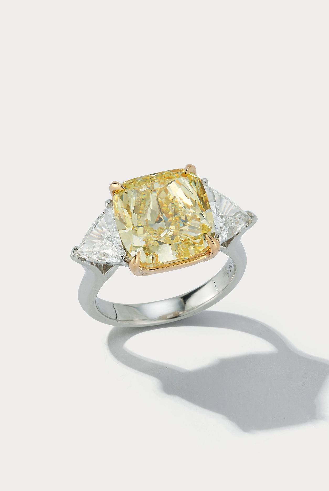 8.01 carat Fancy Yellow Cushion-cut Center stone Three-stone Ring - Ammrada