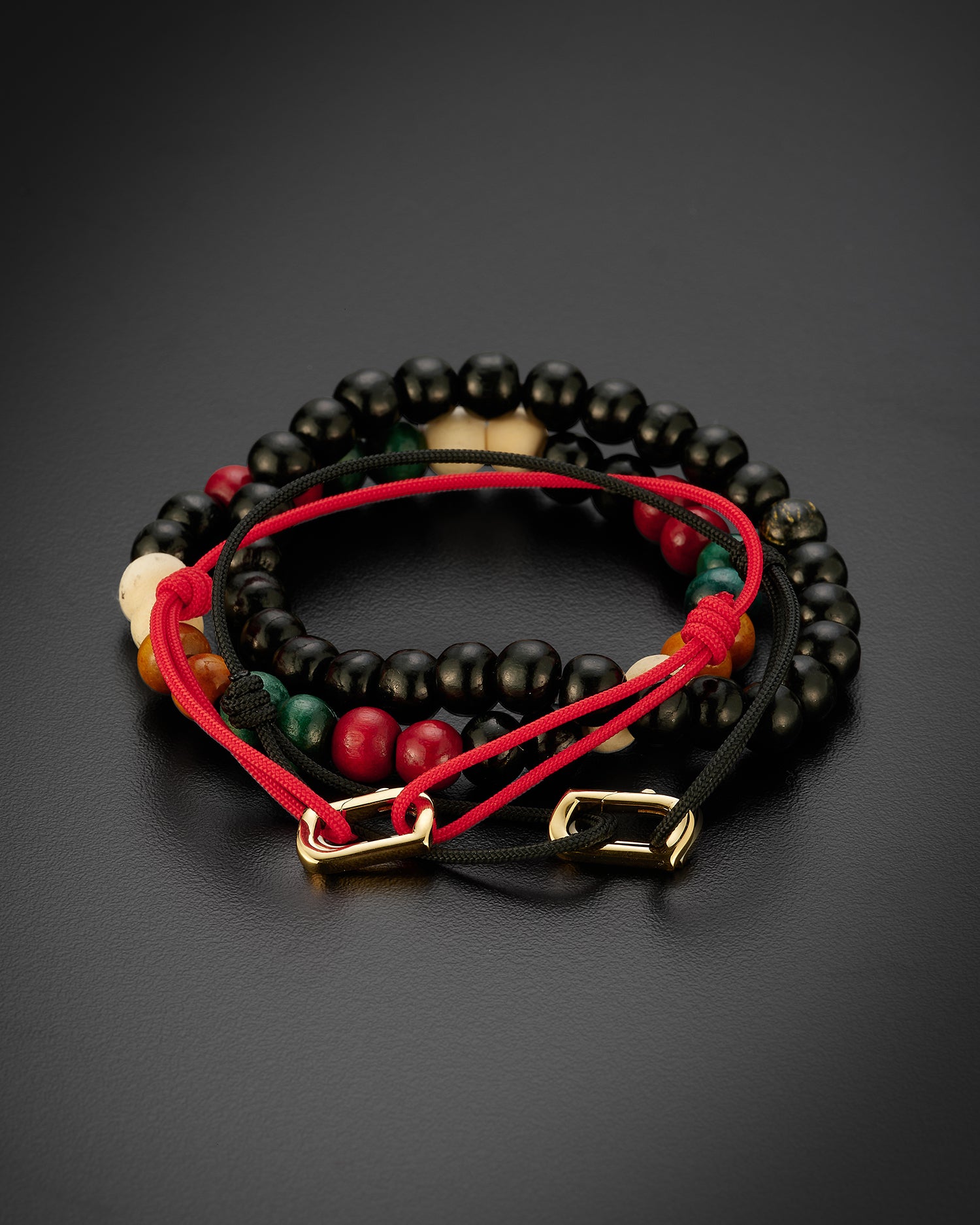 Infinity Bracelet Japanese Silk 18K Yellow Gold (Black or Red Japanese Silk) - Ammrada