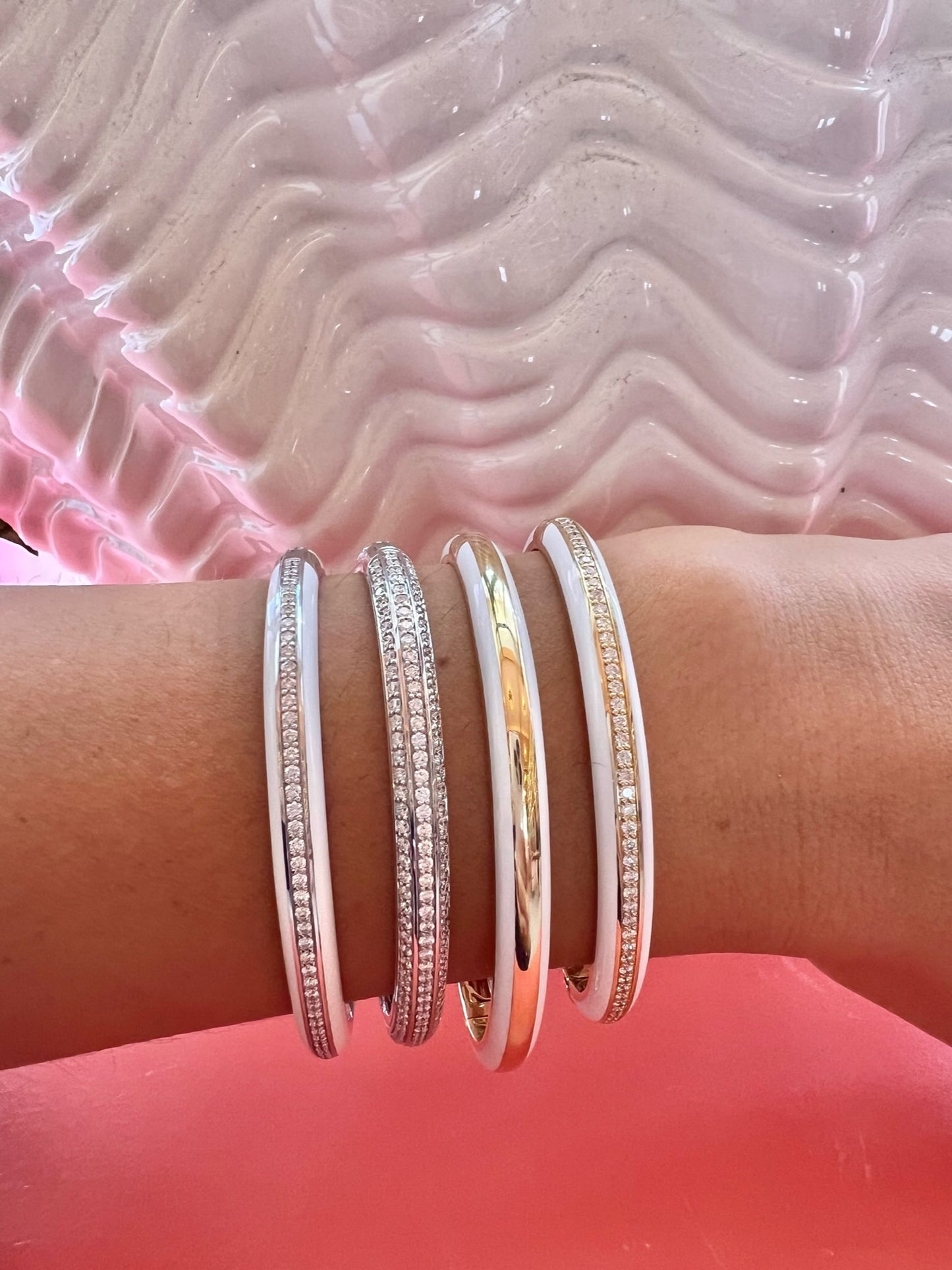 White Ceramic and Diamond Bangle