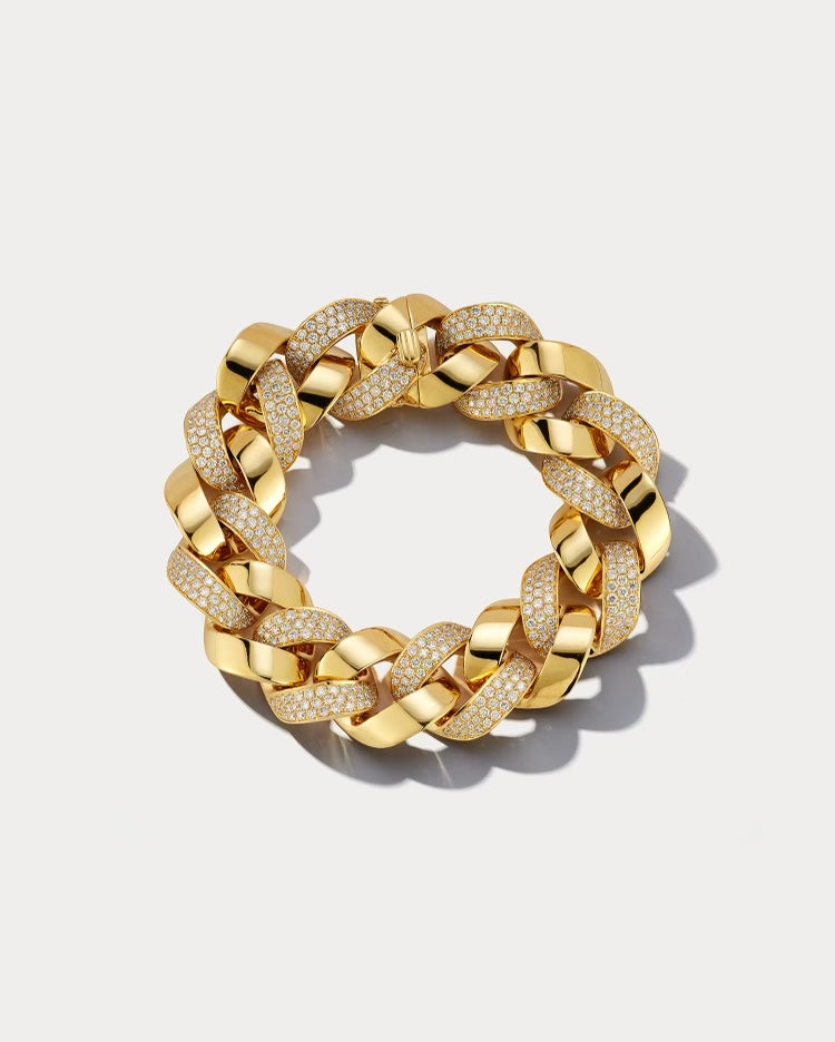 Yellow Gold and Diamond Cuban Link Bracelet