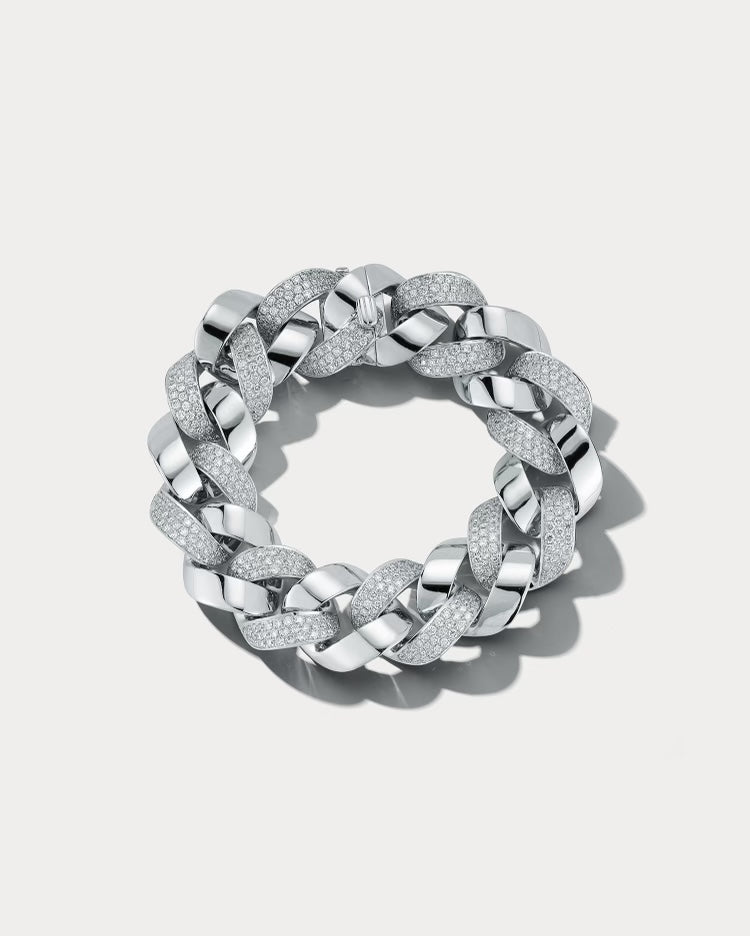 White Gold and Diamond Cuban Link Bracelet