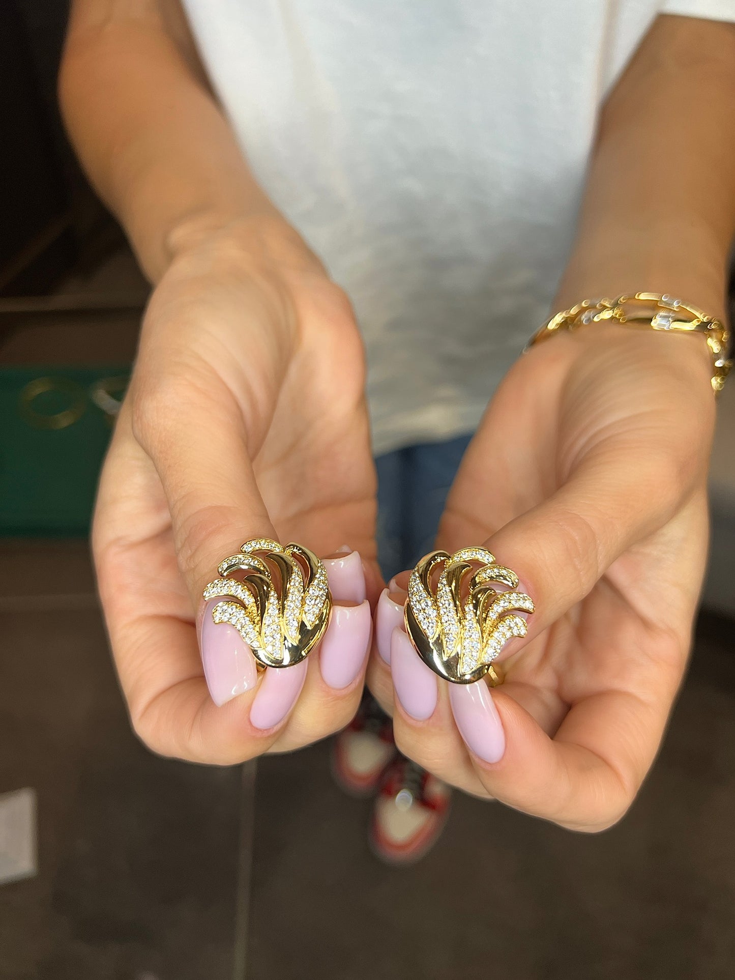 Wave Cluster Yellow Gold and Diamond Earrings
