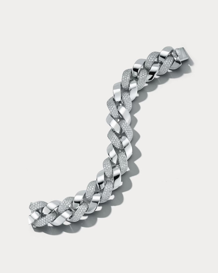 White Gold and Diamond Cuban Link Bracelet