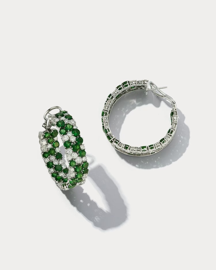 Tsavorite and Diamond Hoops