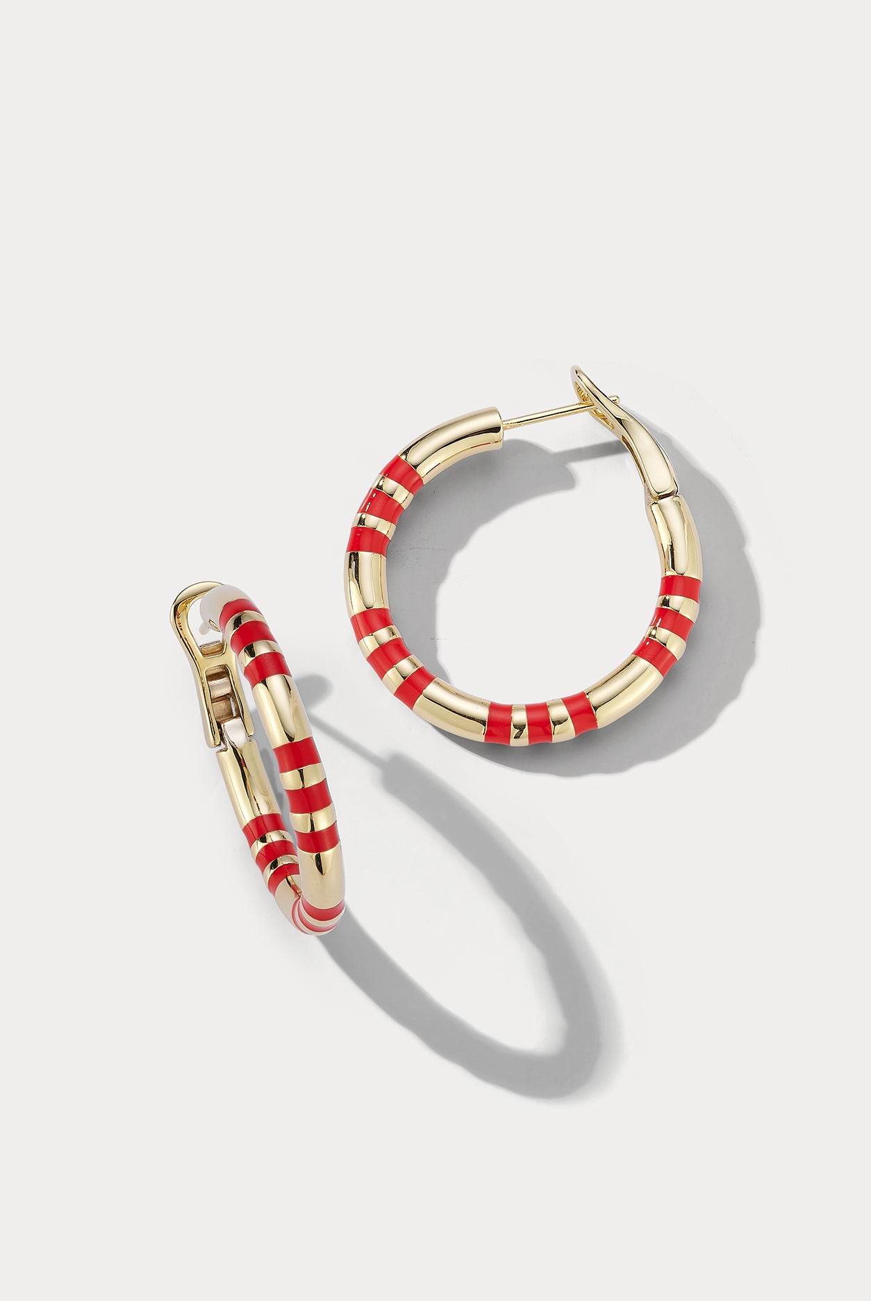 Small Yellow Gold and Red Enamel Hoops - Ammrada