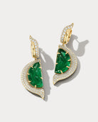 Yellow & Carved Emeralds Haning 'Verdant Scarab' Diamond Earrings - Ammrada