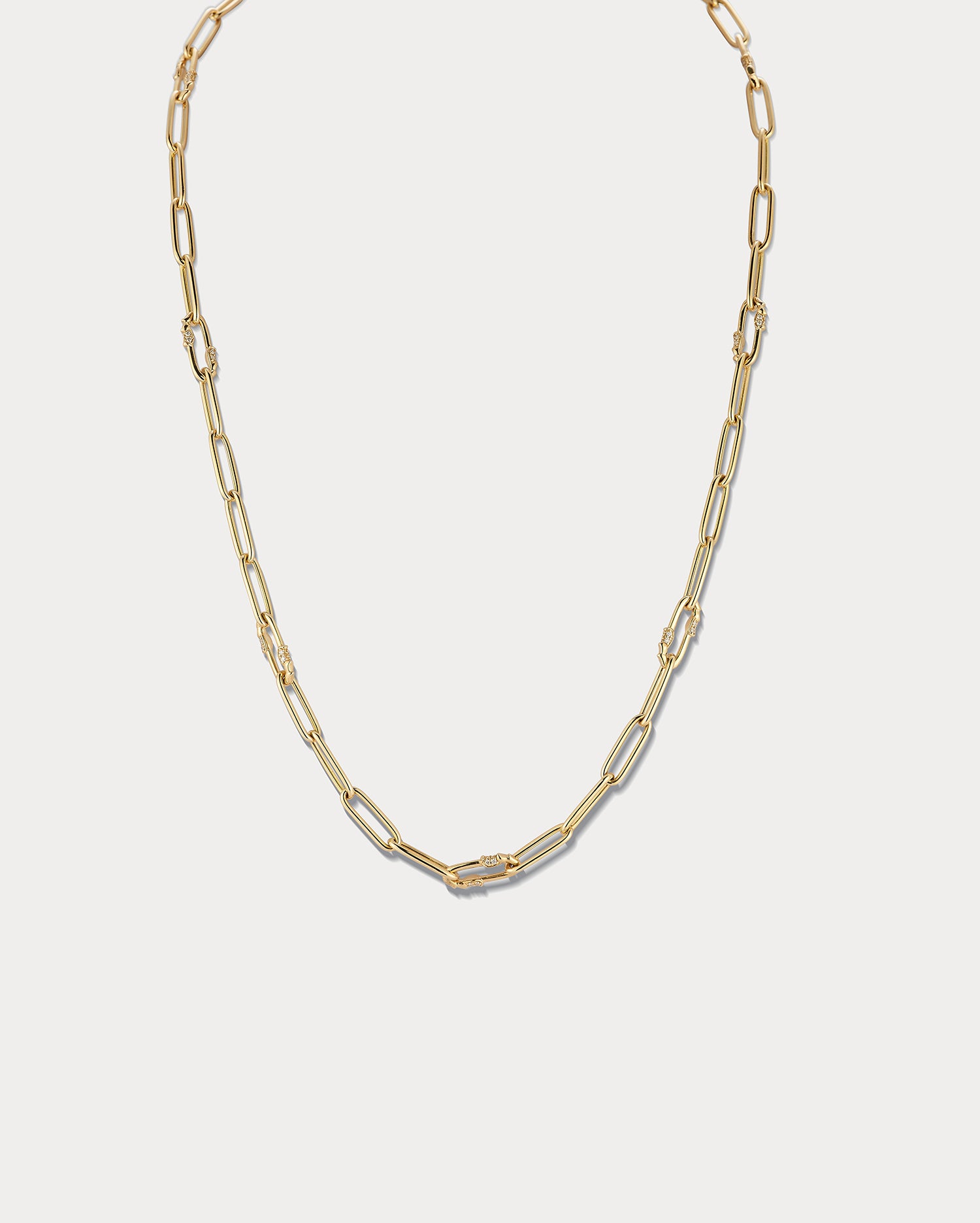 18K YG & Diamond 16 Inch Mixed Link Necklace - Ammrada