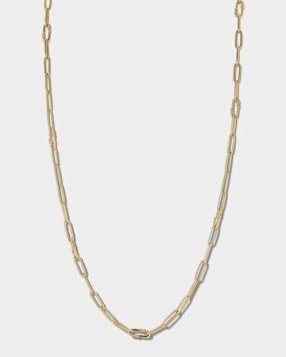 18K YG & Diamond 36 Inch Mixed Link Necklace - Ammrada