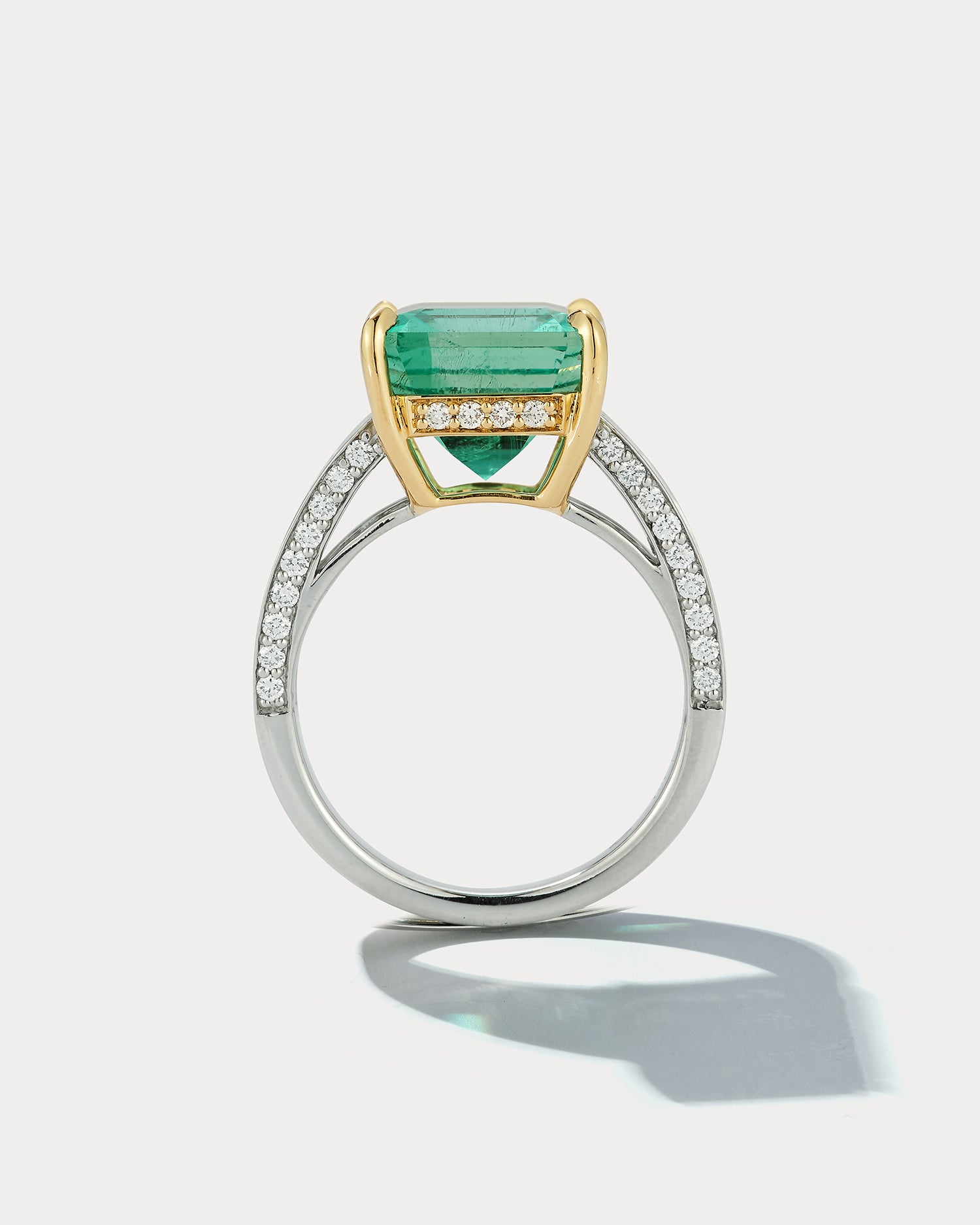 Platinum & 18k YG Channel Ring Set with Colombian Muzo 5.86 Emerald Cut - Ammrada