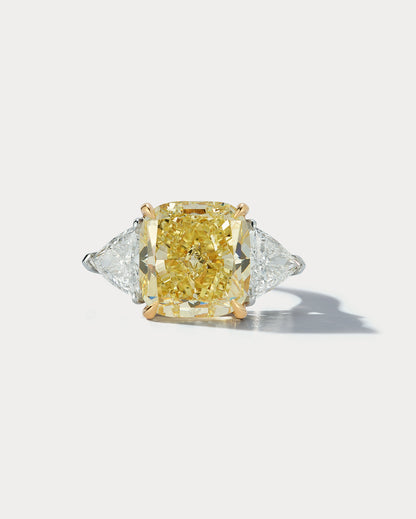 8.01 Fancy Yellow Cushion-cut Center stone Three-stone Ring - Ammrada