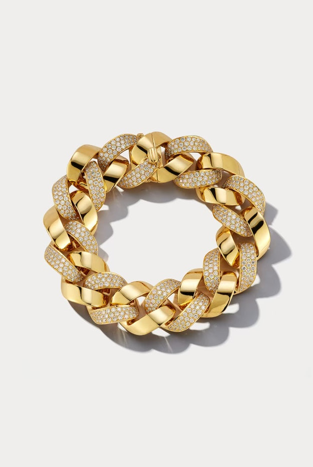 Yellow Gold and Diamond Cuban Link Bracelet - Ammrada