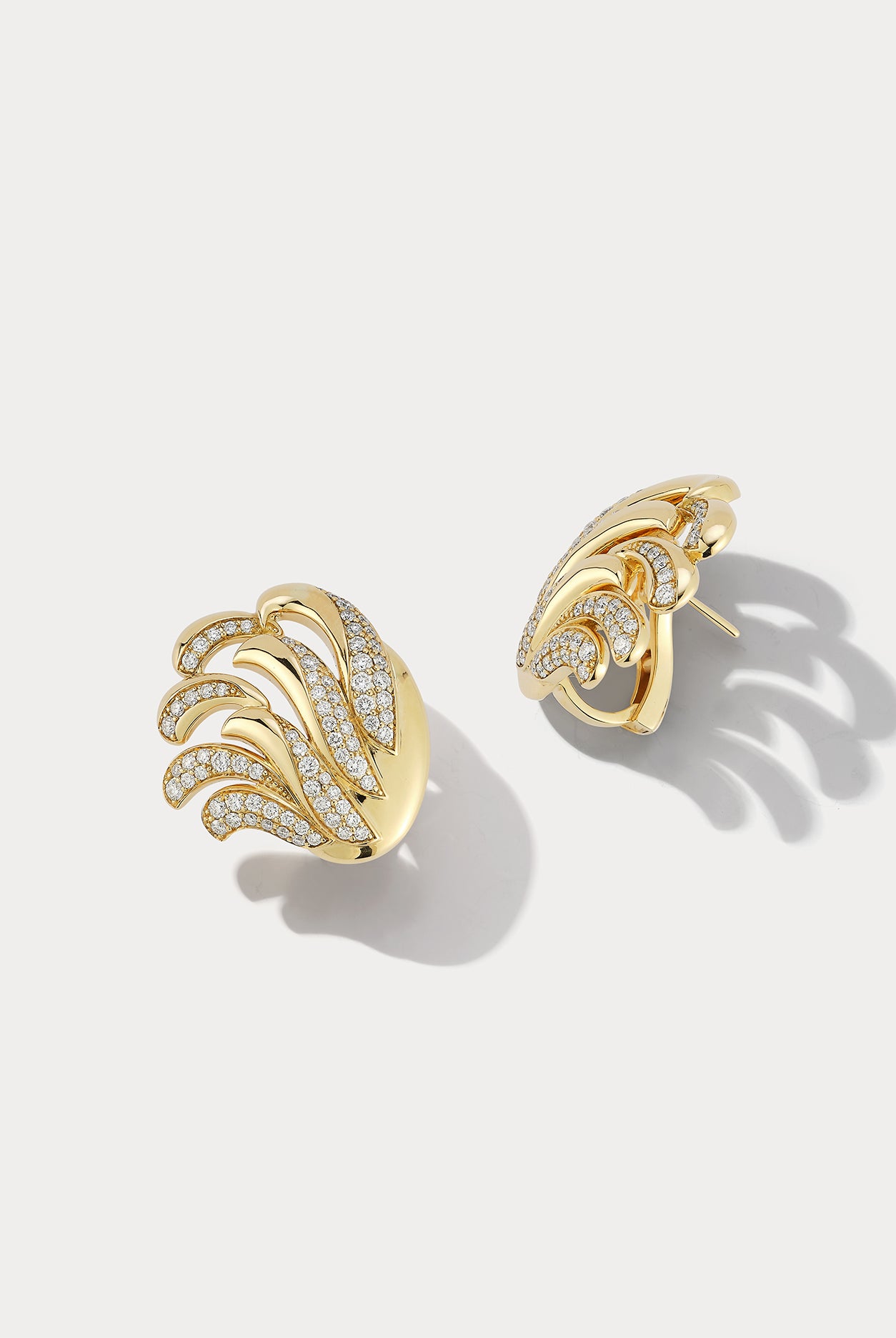 Wave Cluster Yellow Gold and Diamond Earrings - Ammrada