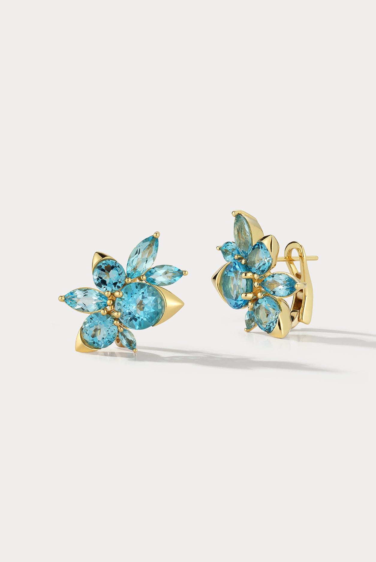 Blue Topaz YELLOW GOLD Cluster Earrings - Ammrada