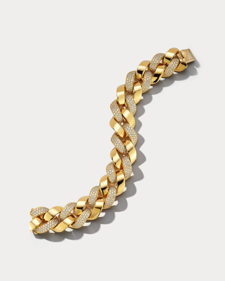 Yellow Gold and Diamond Cuban Link Bracelet - Ammrada